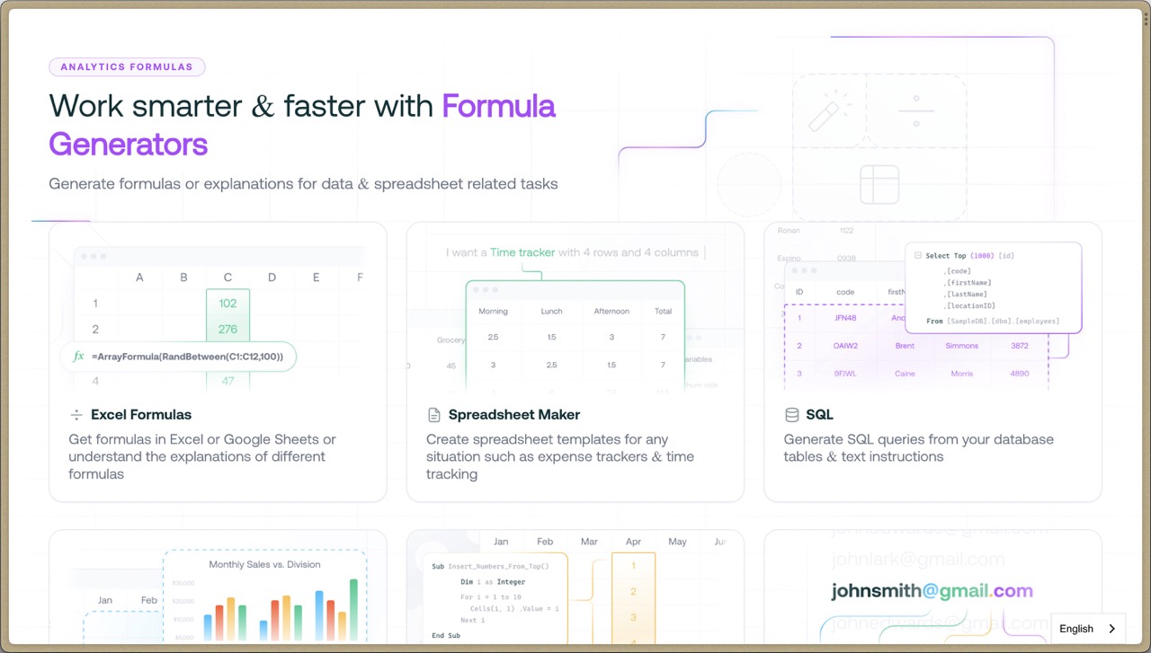 Work from home app - Excel Formula Bot